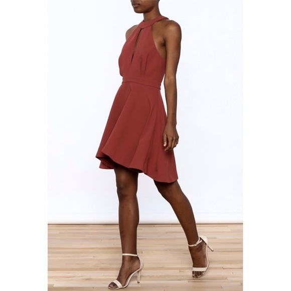 C/MEO Collective Witness Mini Dress in Marsala Red Halter Neck Cutout Sleeves XS - Picture 3 of 16